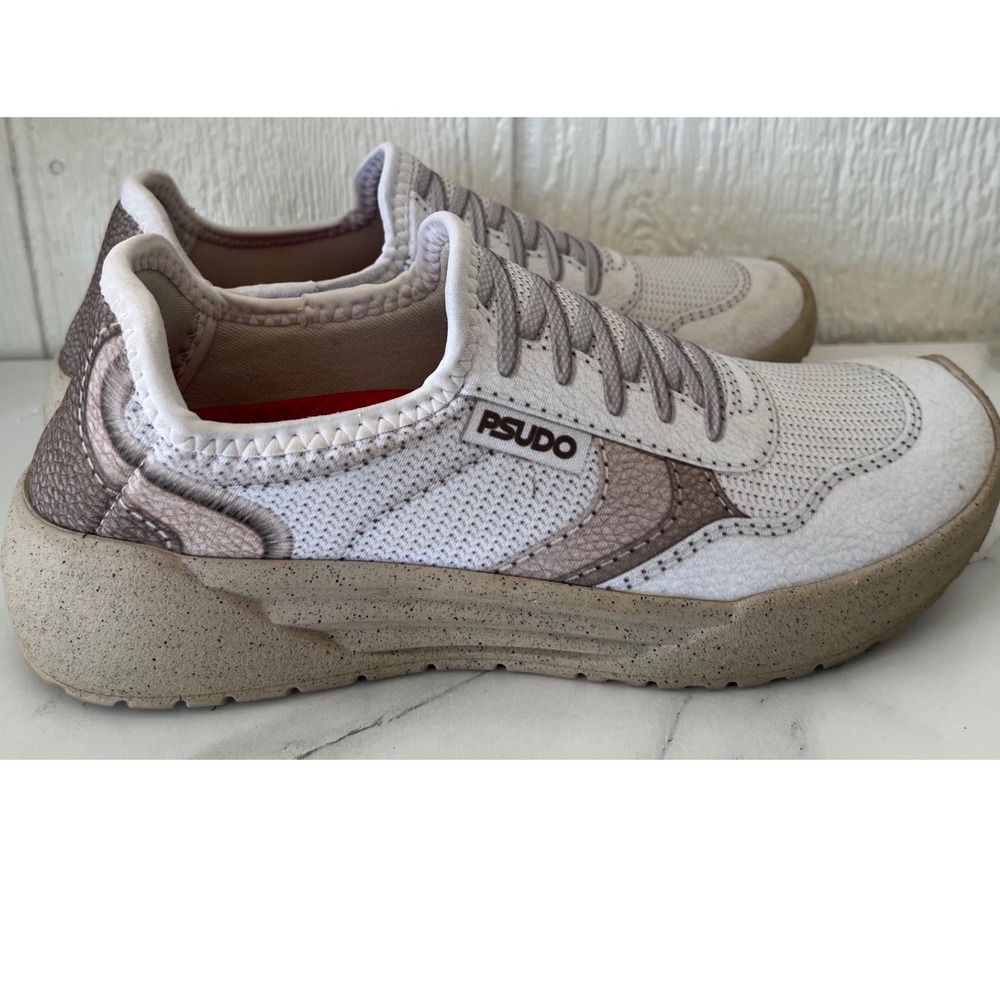 PSUDO Women's Slip On Sneakers Athletic Shoes White Tan‎ Size 7